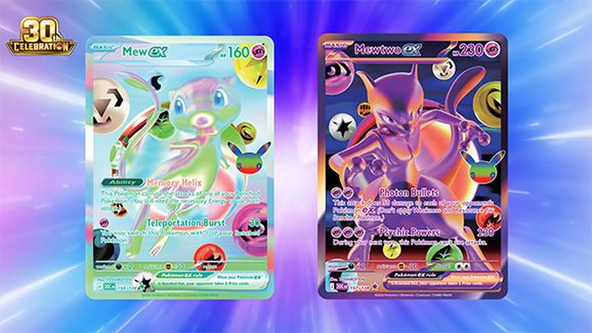 Karty Mew ex a Mewtwo ex v provedení Futuristic Rare