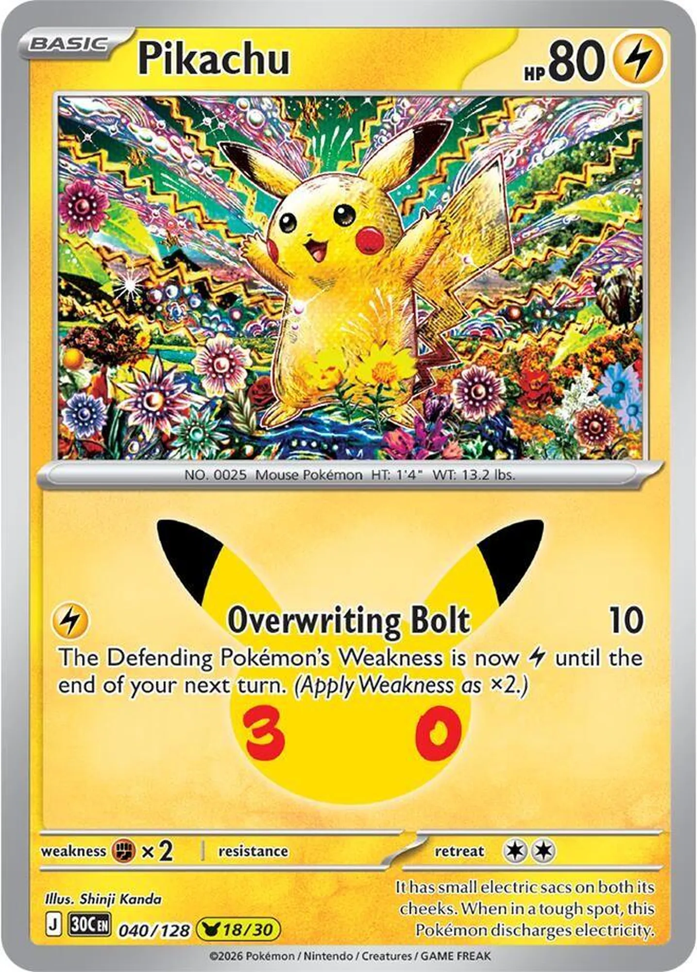 Karta Pikachu z edice Pokémon TCG: 30th Celebration