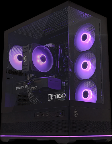 Počítač TIGO Ultimate s fialovým osvětlením