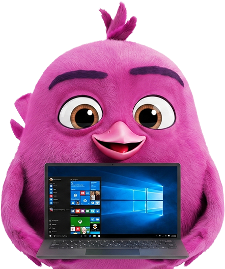 Smarty maskot s notebookem s Windows 10