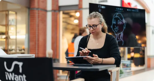 Digitální ilustrátorka kreslí portrét na iPadu