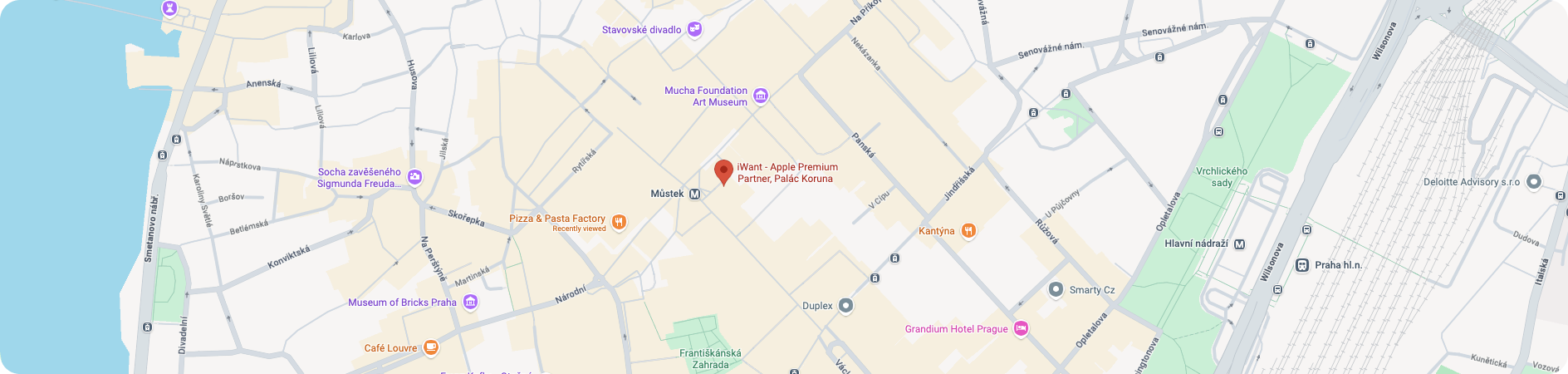 Mapa s vyznačenou polohou Palác Koruna