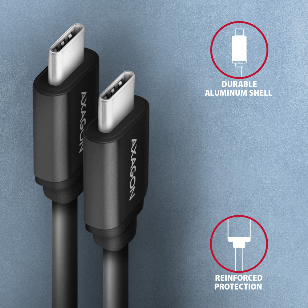 AXAGON BUCM-CM10TB – detail hliníkových konektorů USB-C