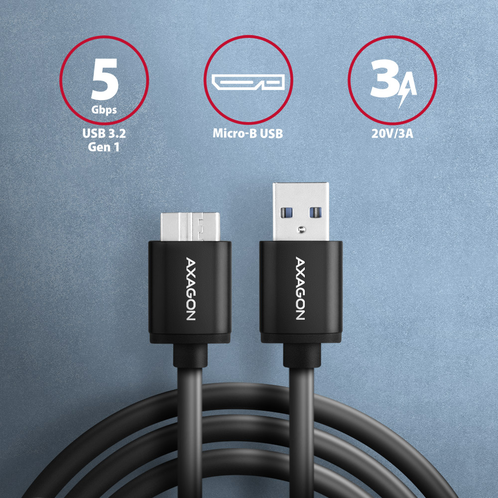 AXAGON BUMM3-AM10AB – konektory USB-A a Micro-B, přenosová rychlost 5 Gbps