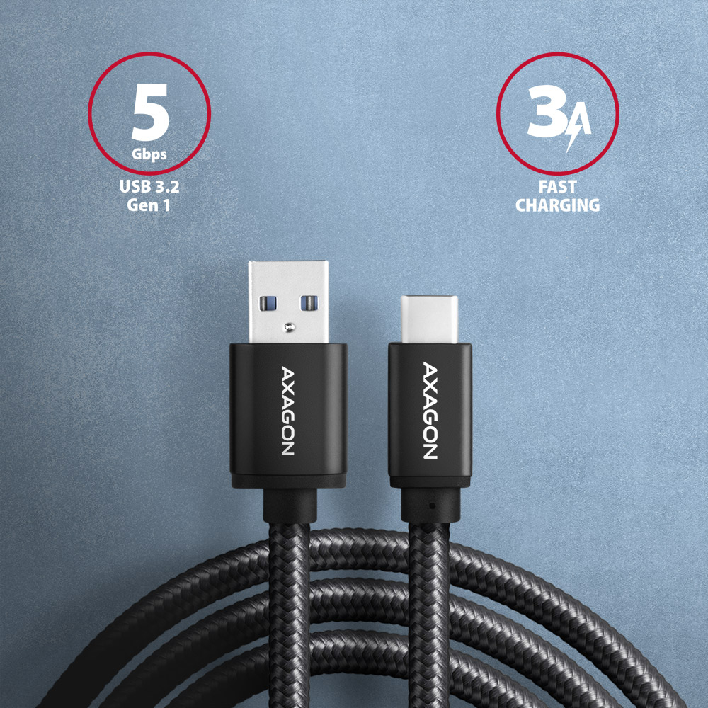 AXAGON BUCM3-AM10AB – opletený kabel s konektory USB-A a USB-C