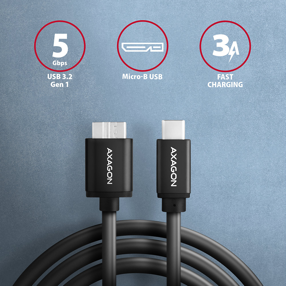 AXAGON BUMM3-CM10AB – konektory USB-C a Micro-B, přenosová rychlost 5 Gbps