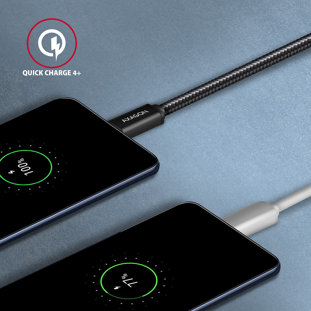Nabíjení telefonu kabelem AXAGON s podporou Quick Charge 4+