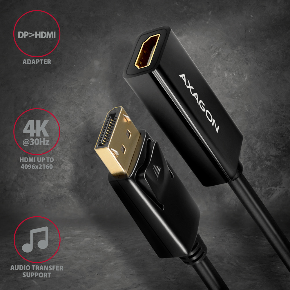 AXAGON RVD-HI14N – DisplayPort na HDMI adaptér s podporou 4K a přenosu zvuku