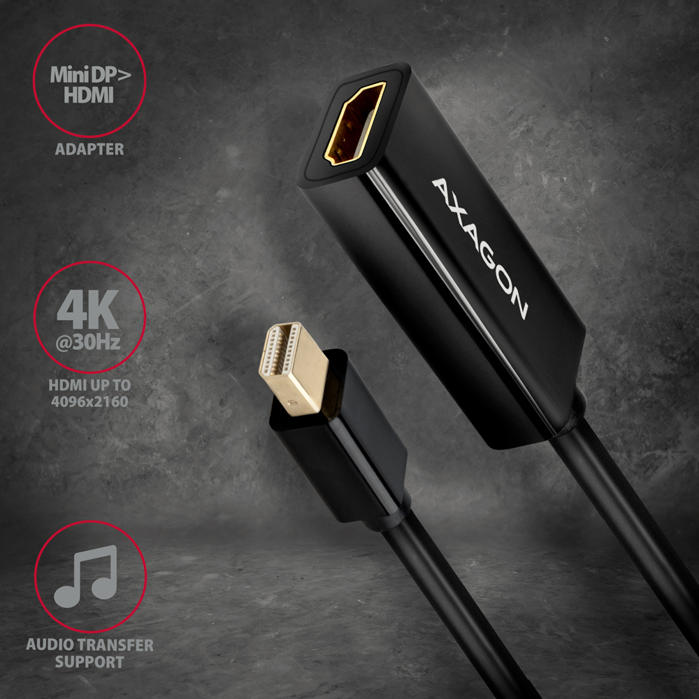 AXAGON RVDM-HI14N – Mini DisplayPort na HDMI adaptér s podporou 4K a přenosu zvuku