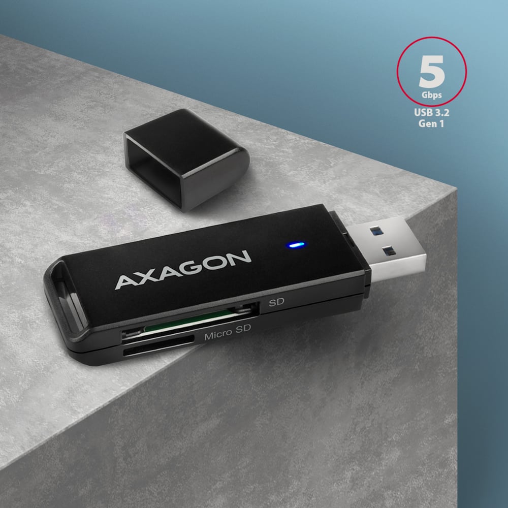 AXAGON CRE-S2N – USB-A čtečka SD a microSD karet s rychlostí 5 Gbps