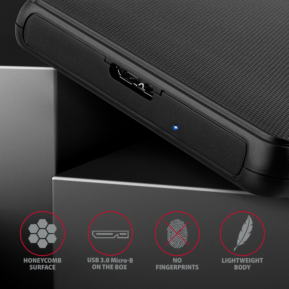 Konektor USB 3.0 Micro-B a texturovaný povrch boxu AXAGON EE25-SL