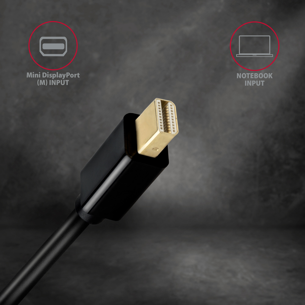 Konektor Mini DisplayPort (M) kabelu AXAGON RVDM-HI14C2 pro připojení k notebooku
