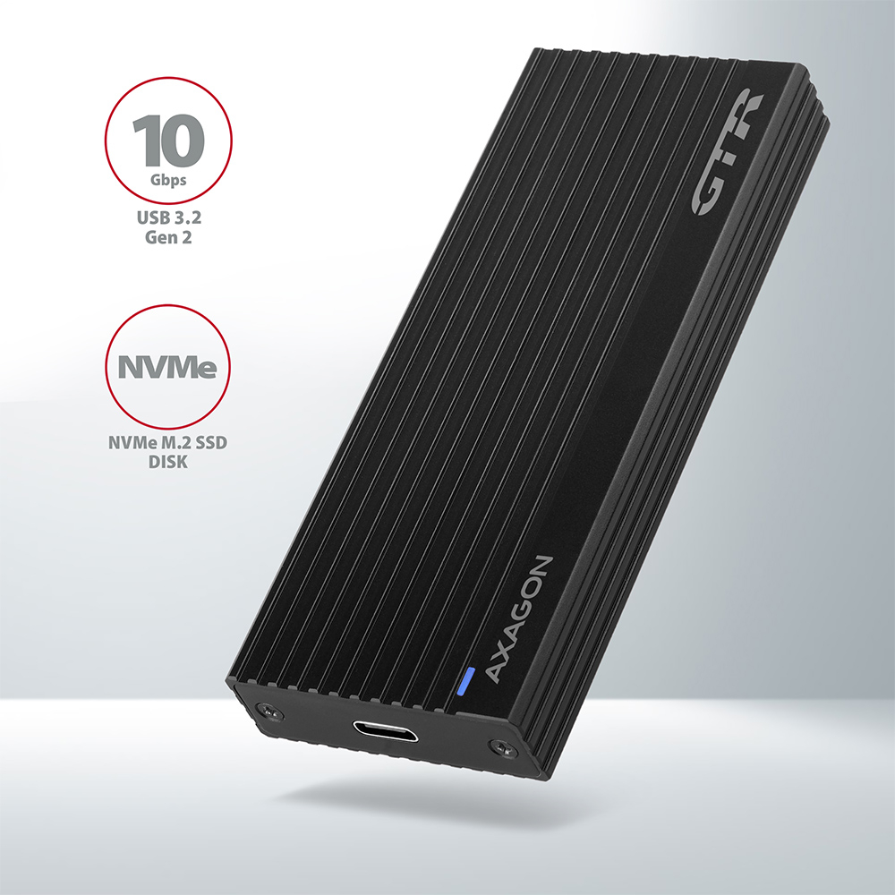 AXAGON EEM2-GTR – kovový box pro M.2 NVMe SSD s žebrovaným designem