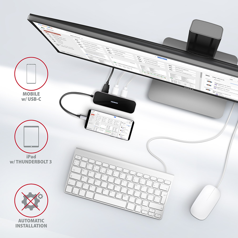 AXAGON HMC-6GL připojený k mobilnímu telefonu a monitoru