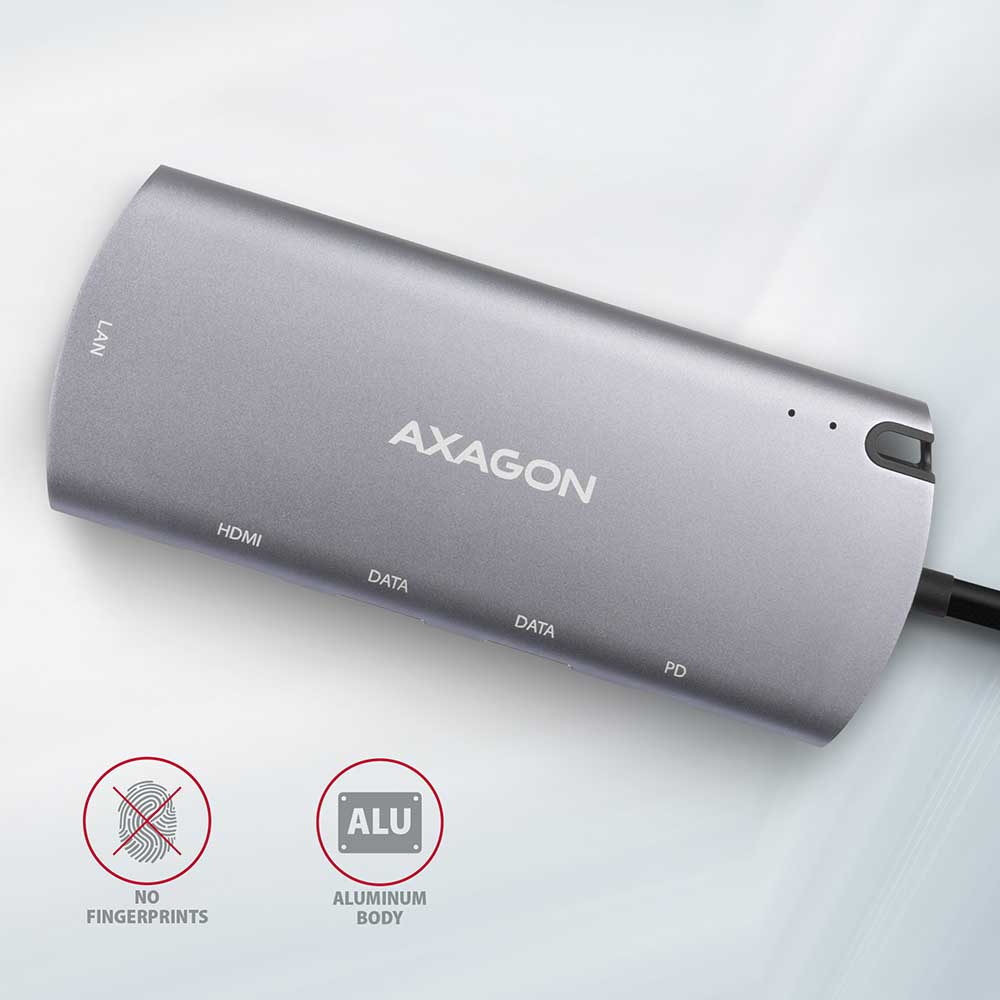 Hliníkové tělo hubu AXAGON HMC-6M2 s popisky portů