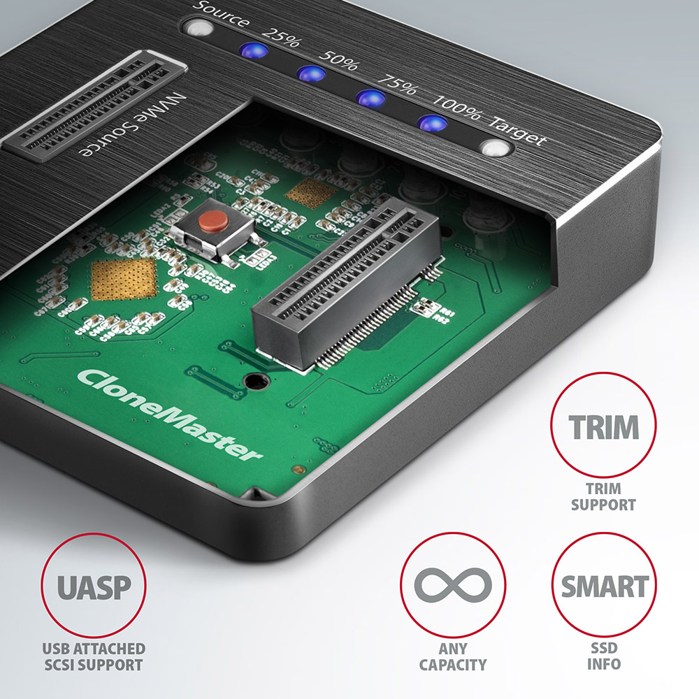 Vnitřní deska CloneMaster s podporou UASP, TRIM a SMART
