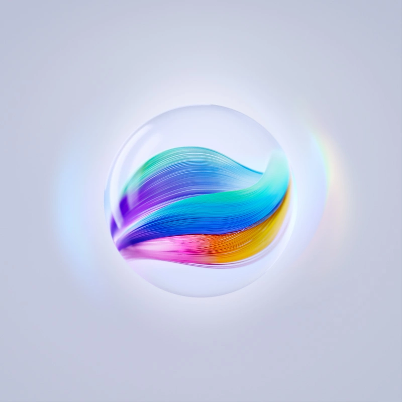 Barevná vlna ve skleněné kouli jako symbol obrazu 4K HDR
