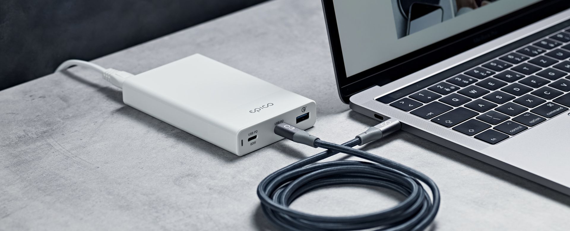 EPICO USB-C/USB-C napájecí kabel 60W 1,2m vesmírně šedý