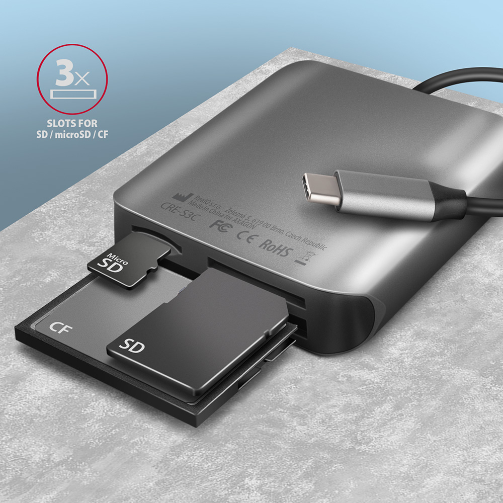 AXAGON CRE-S3C se třemi sloty pro SD, microSD a CompactFlash karty