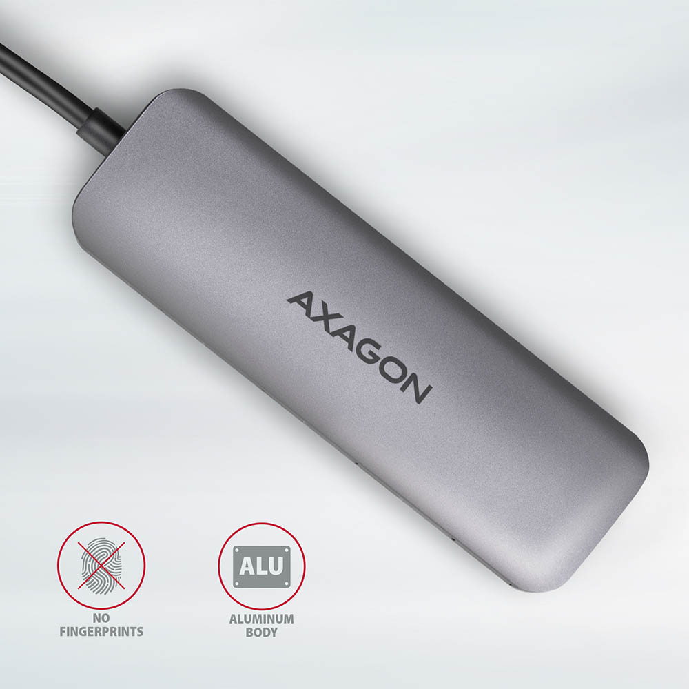Hliníkové tělo hubu AXAGON HMC-5 s logem AXAGON
