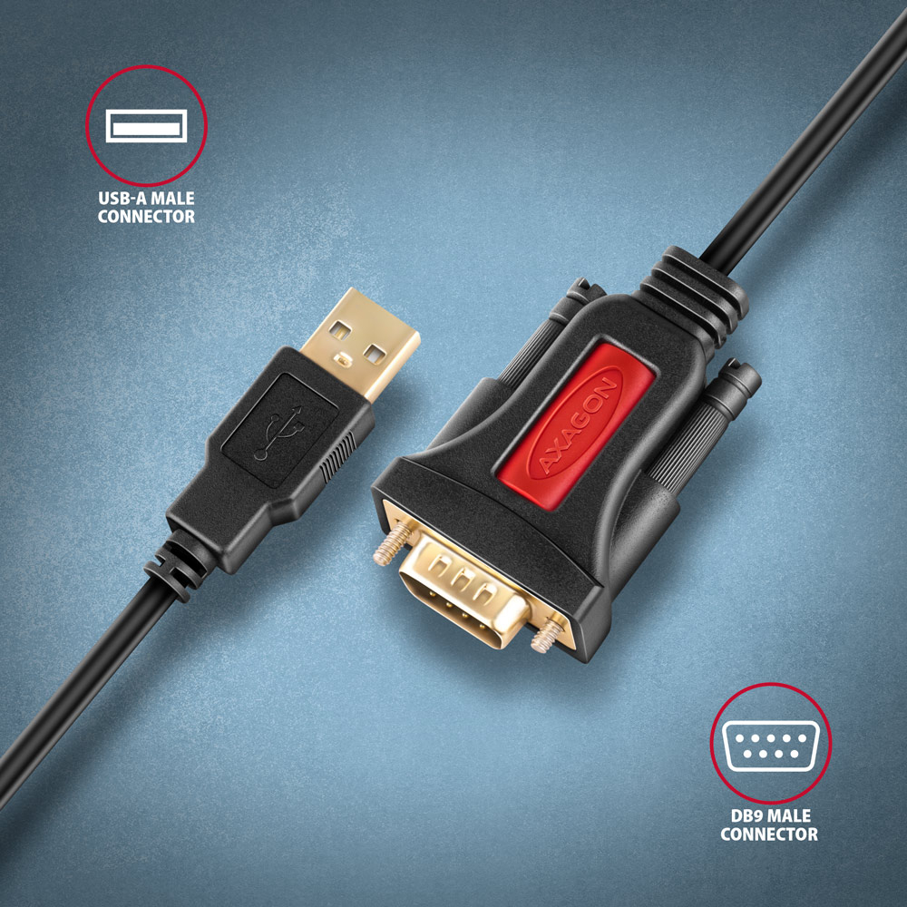 AXAGON ADS-1PSN – konektory USB-A a DB9