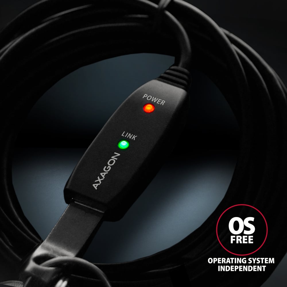 AXAGON ADR-310 – detail konektoru s LED diodami Power a Link na smotaném kabelu