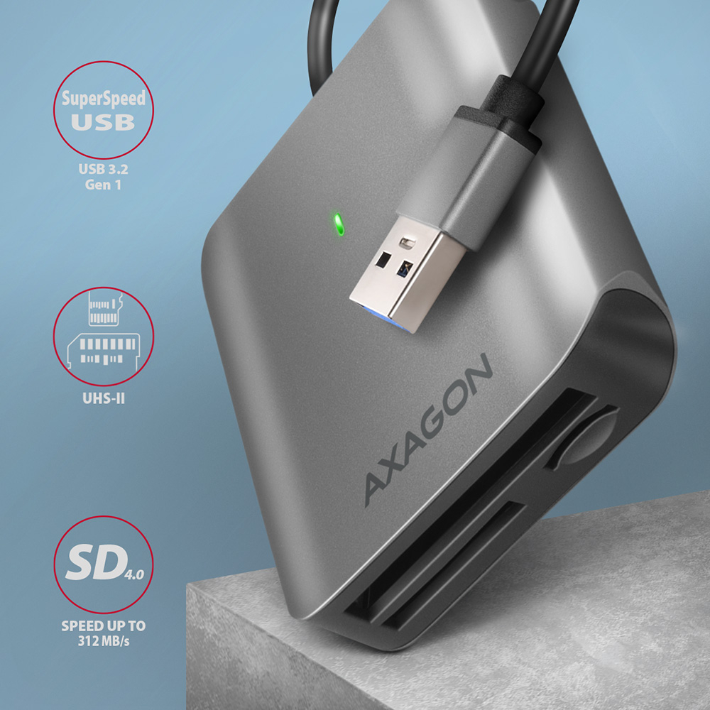 AXAGON CRE-S3 – hliníková čtečka paměťových karet s USB 3.2 Gen 1 konektorem
