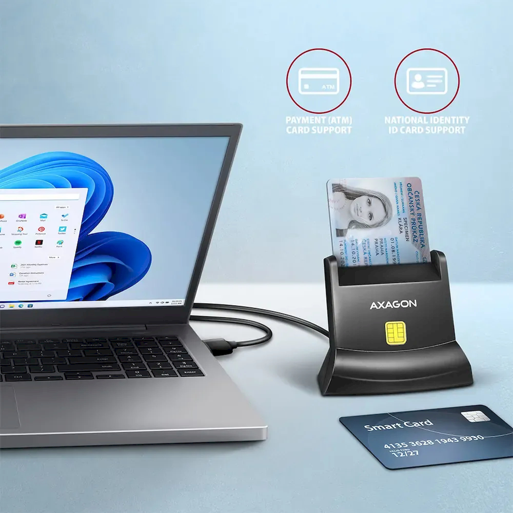 AXAGON CRE-SM4N USB-A StandReader čítačka kontaktných kariet Smart card 1.3m