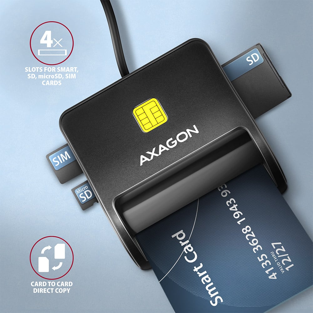 AXAGON CRE-SM3SD – čtyři sloty pro smart, SD, microSD a SIM kartu současně