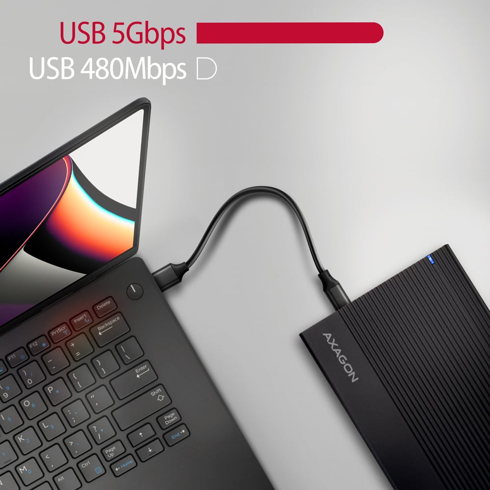 AXAGON EE35-GTR připojený k notebooku, porovnání rychlostí USB rozhraní