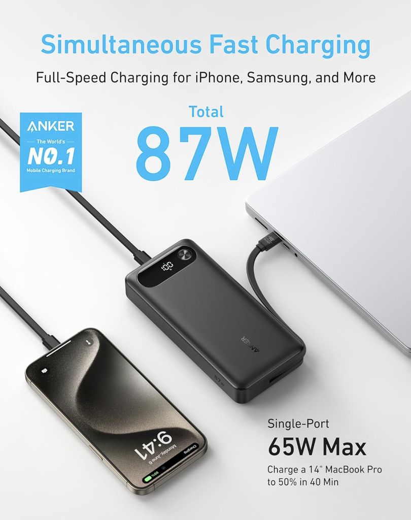 Anker Power Bank (20000mAh) 87W, s USB-C kabelem černá