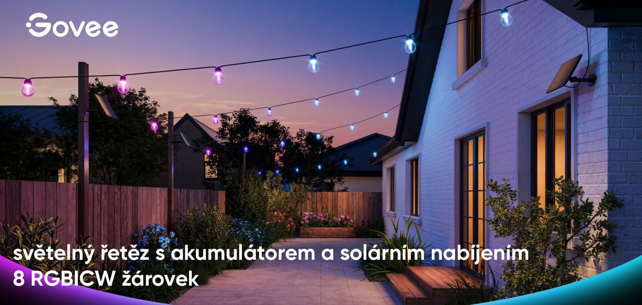 Govee RGBICW Smart solární zahradní řetěž z 8 žárovek