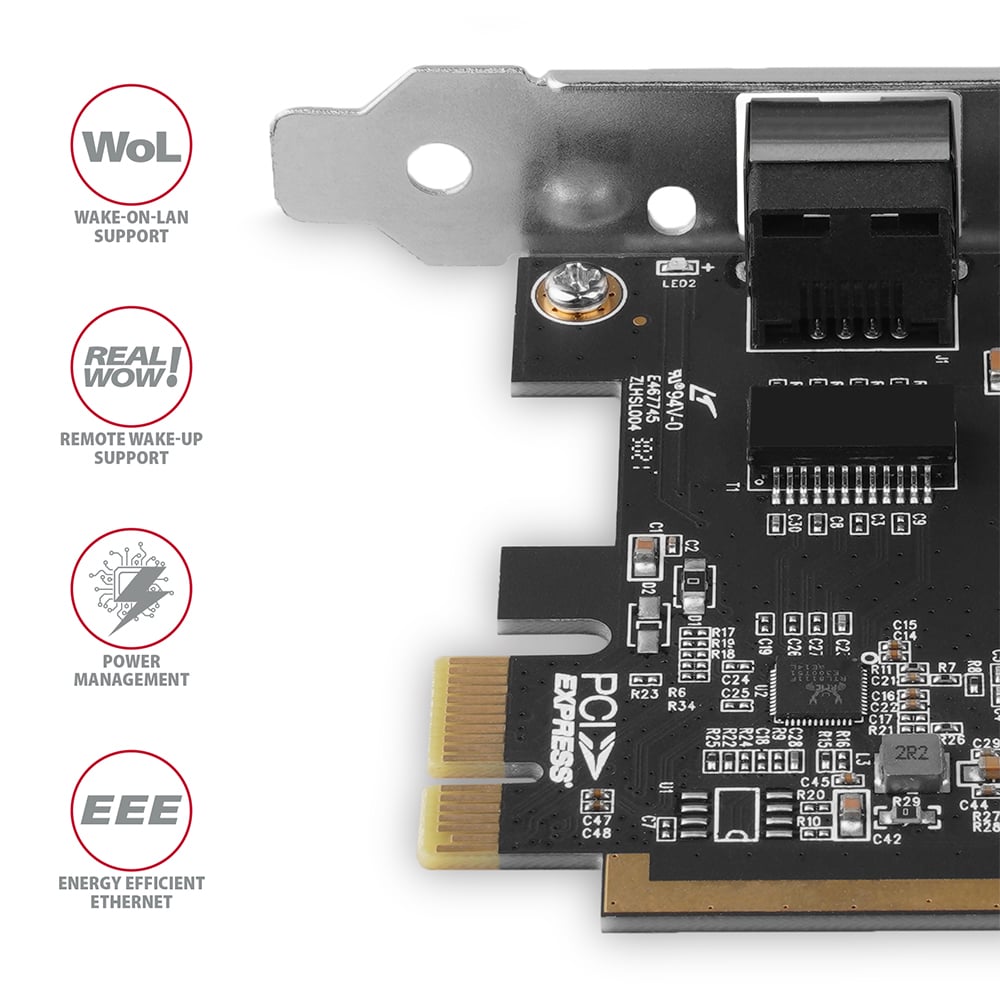 Funkce Wake-on-LAN, Real WoW, Power Management a Energy Efficient Ethernet karty AXAGON PCEE-GRF