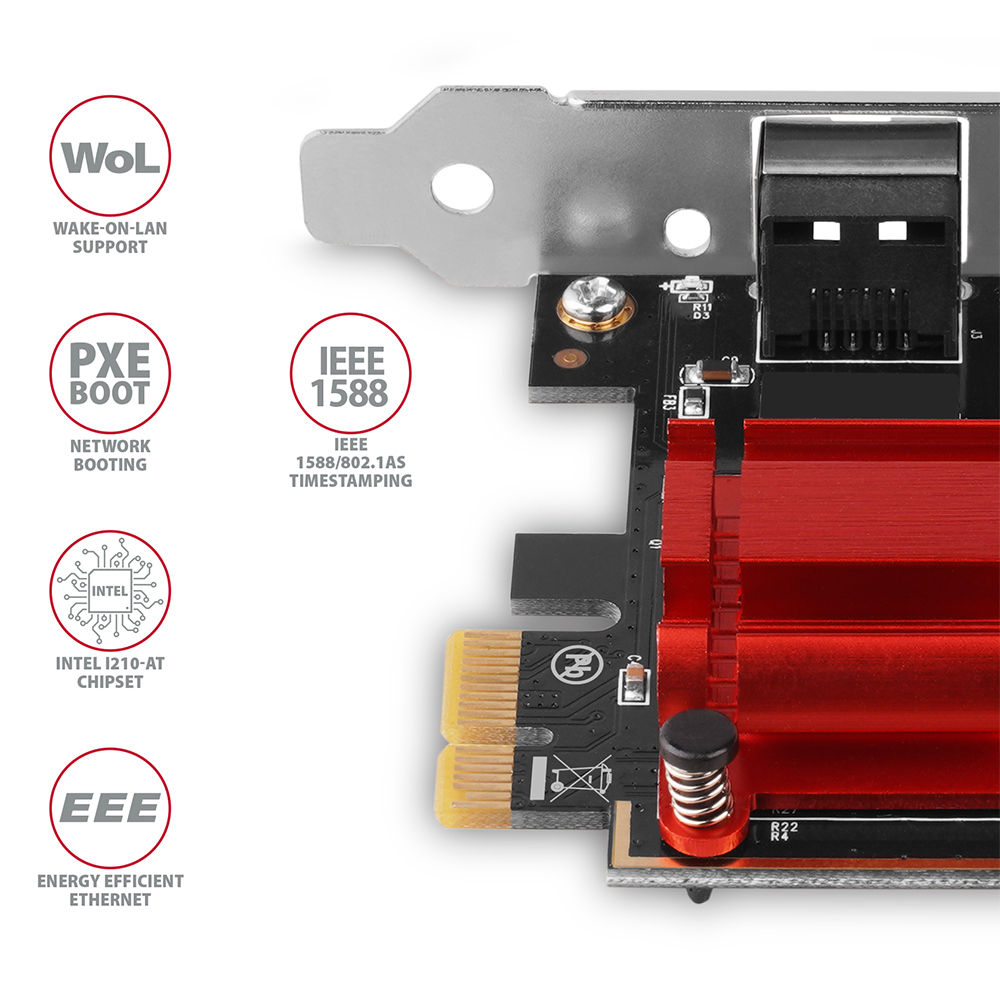 Funkce Wake-on-LAN, PXE Boot, IEEE 1588 a čipset Intel I210-AT karty AXAGON PCEE-GIX