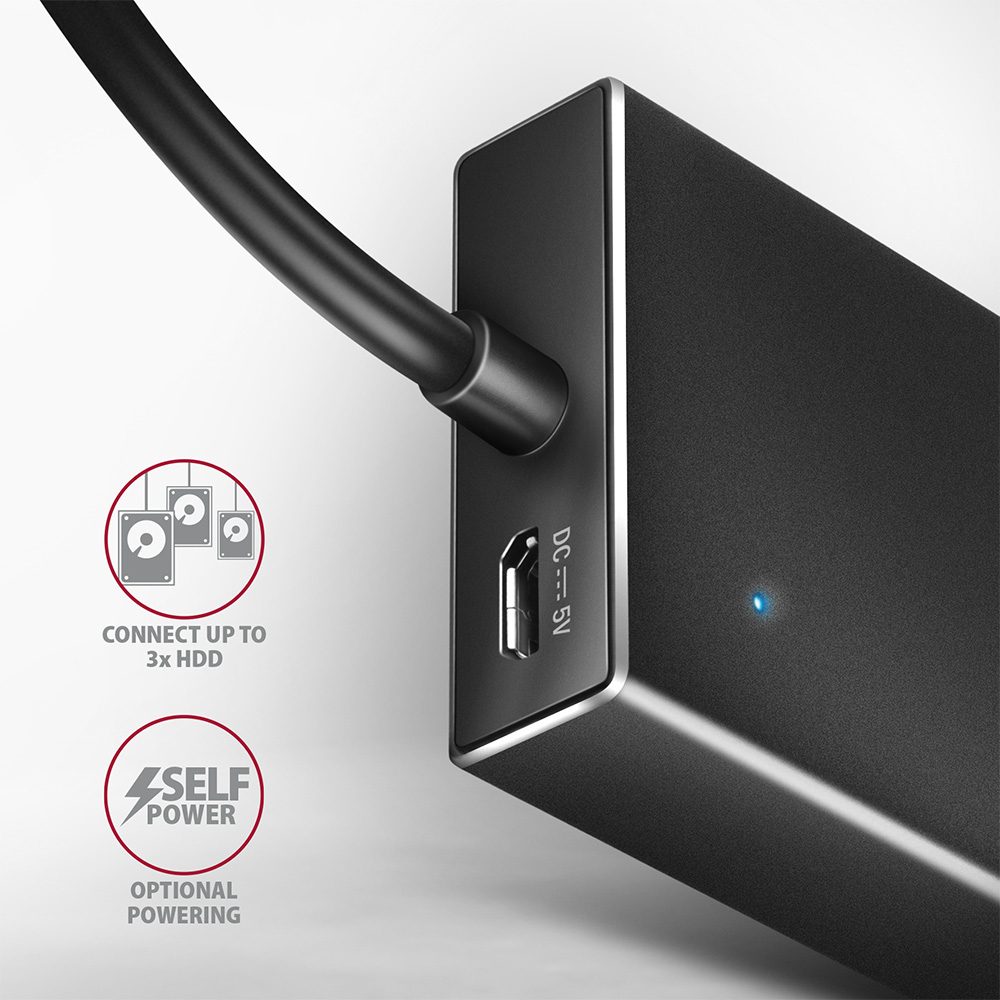 Konektor pro externí napájení DC 5V na hubu AXAGON HUE-F7A