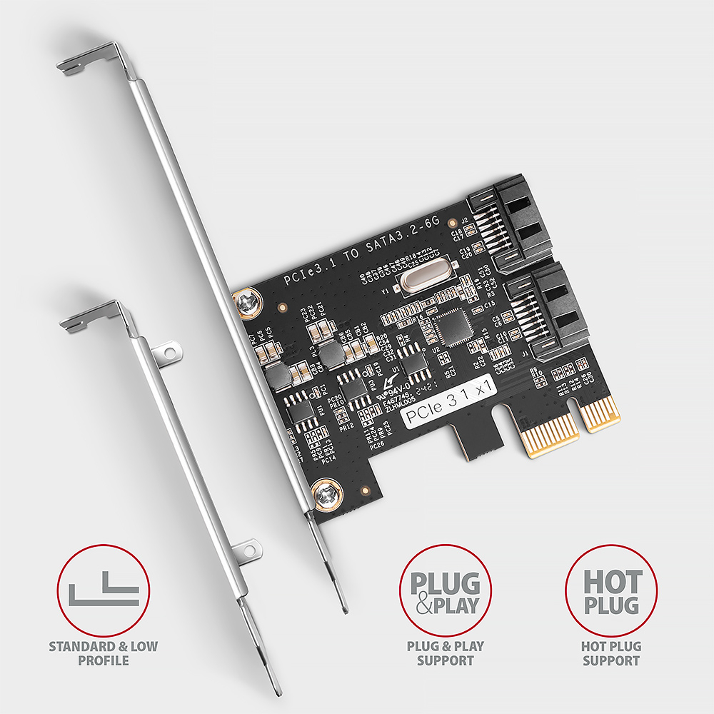 AXAGON PCES-SJ2 – PCIe karta se standardní a nízkoprofilovou krytkou