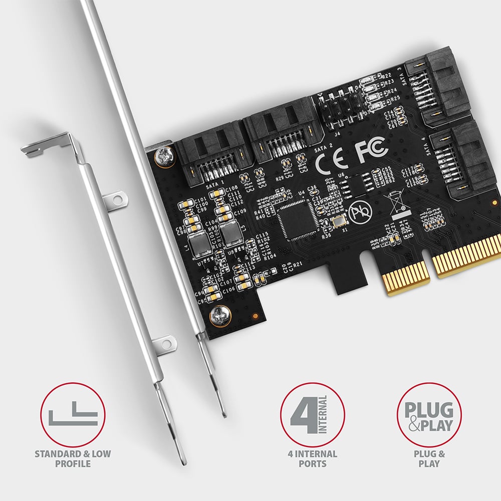 AXAGON PCES-SA4X4 – PCIe karta se 4 SATA porty a nízkoprofilovou krytkou