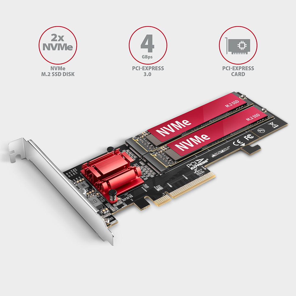 AXAGON PCEM2-ND – PCIe adaptér se dvěma NVMe M.2 sloty a chladičem