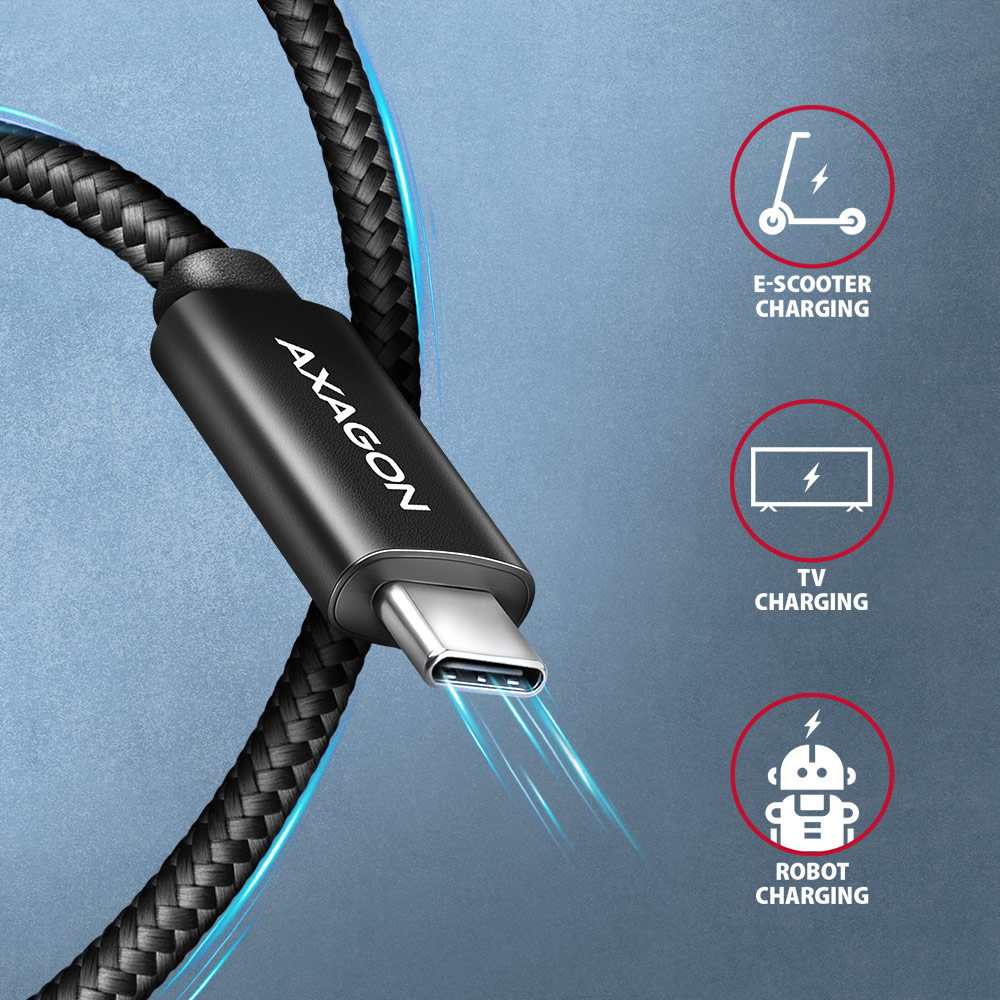 Kabel AXAGON BUCM2-CM10AB s konektorem USB-C připravený k použití