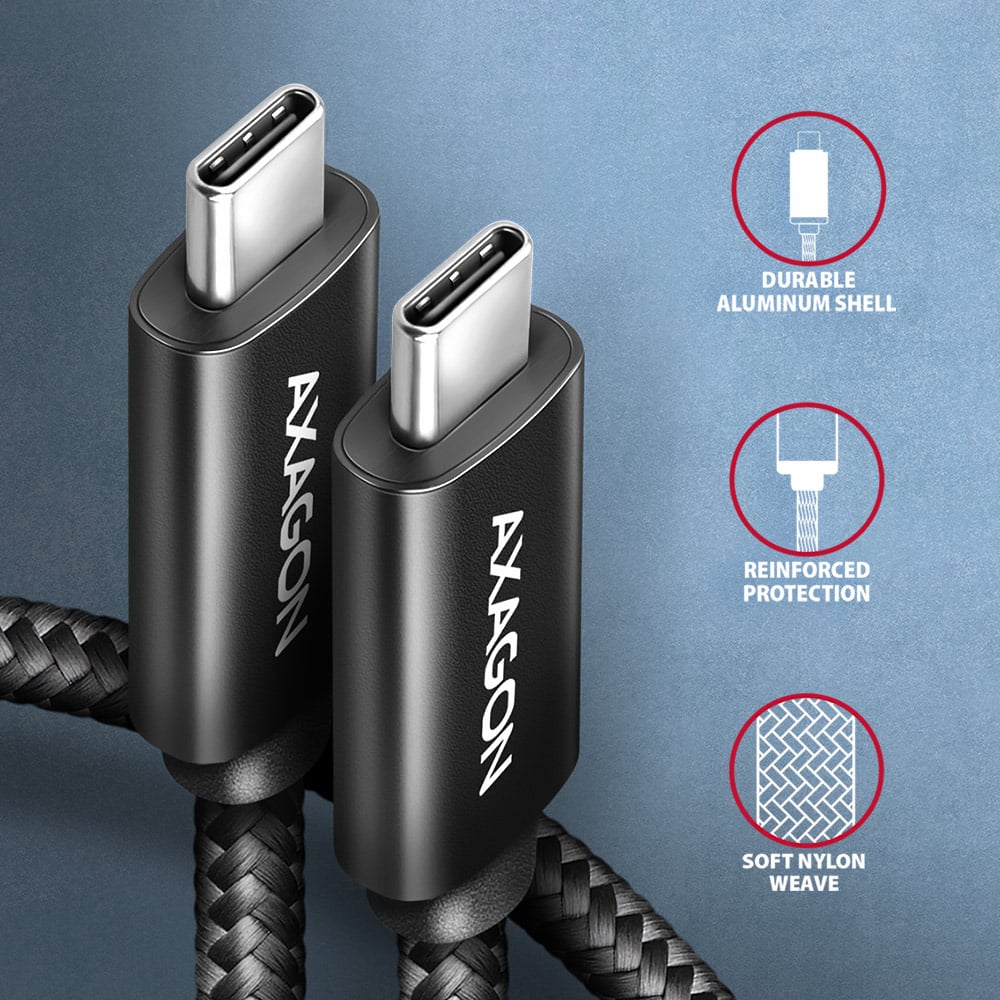 Detail konektorů USB-C (M) na obou koncích kabelu AXAGON BUCM4X-CM10AB