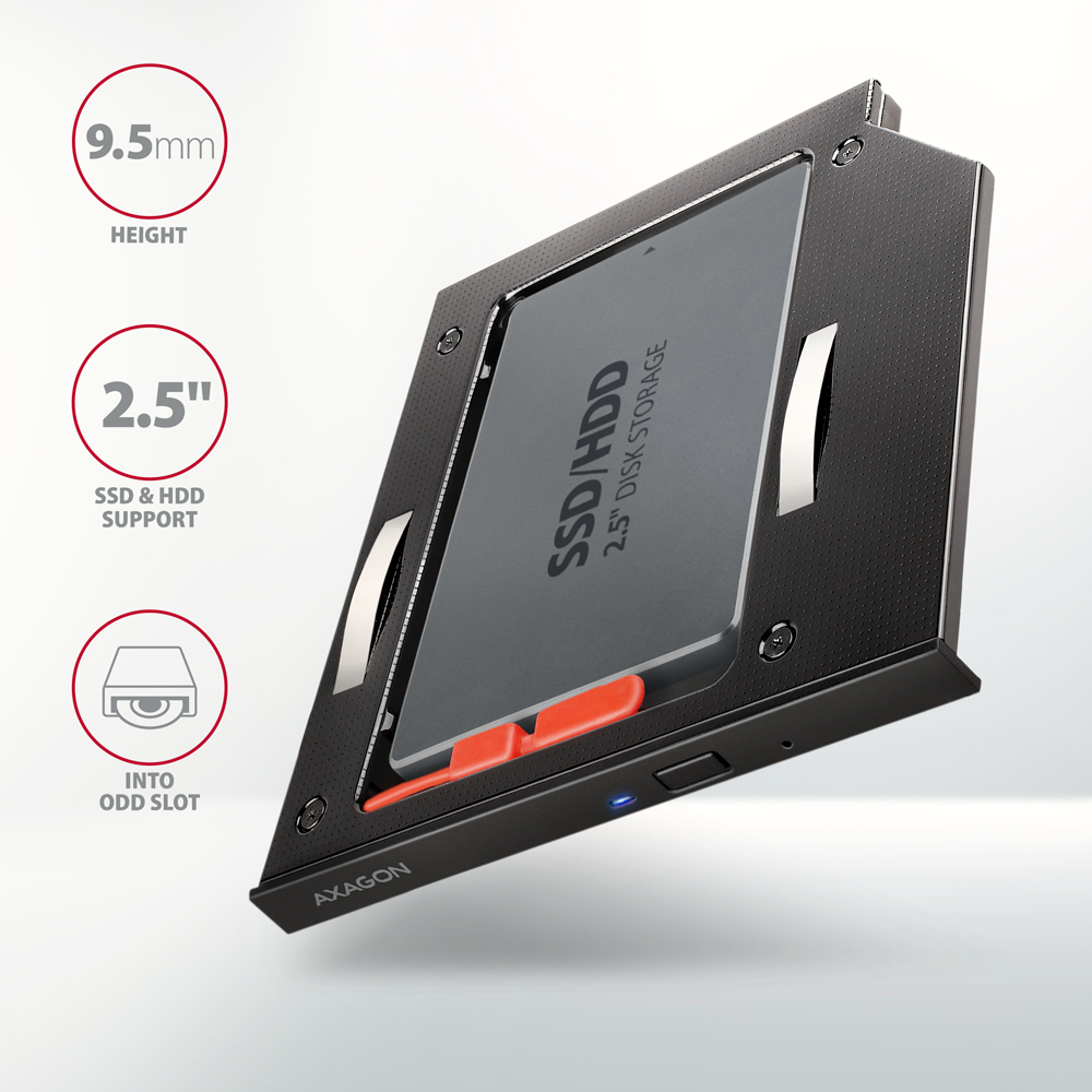 AXAGON RSS-CD09 – caddy pro 2,5palcový SSD/HDD disk do pozice optické mechaniky