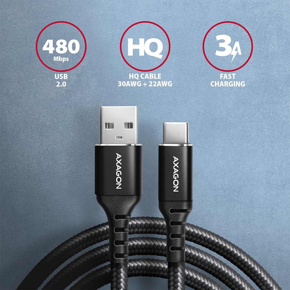 AXAGON BUCM-AM15AB – kabel USB-C na USB-A, délka 1,5 metru