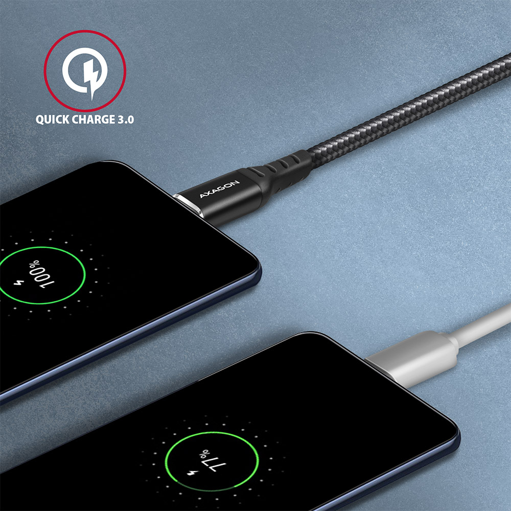Nabíjení telefonů kabelem AXAGON BUCM-AM20AB s podporou Quick Charge 3.0