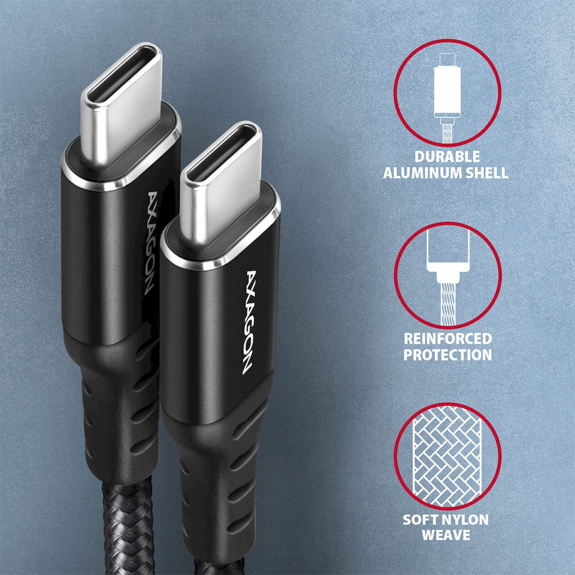 AXAGON BUCM-CM20AB USB-C/USB-C napájecí kabel 60W 2m černý