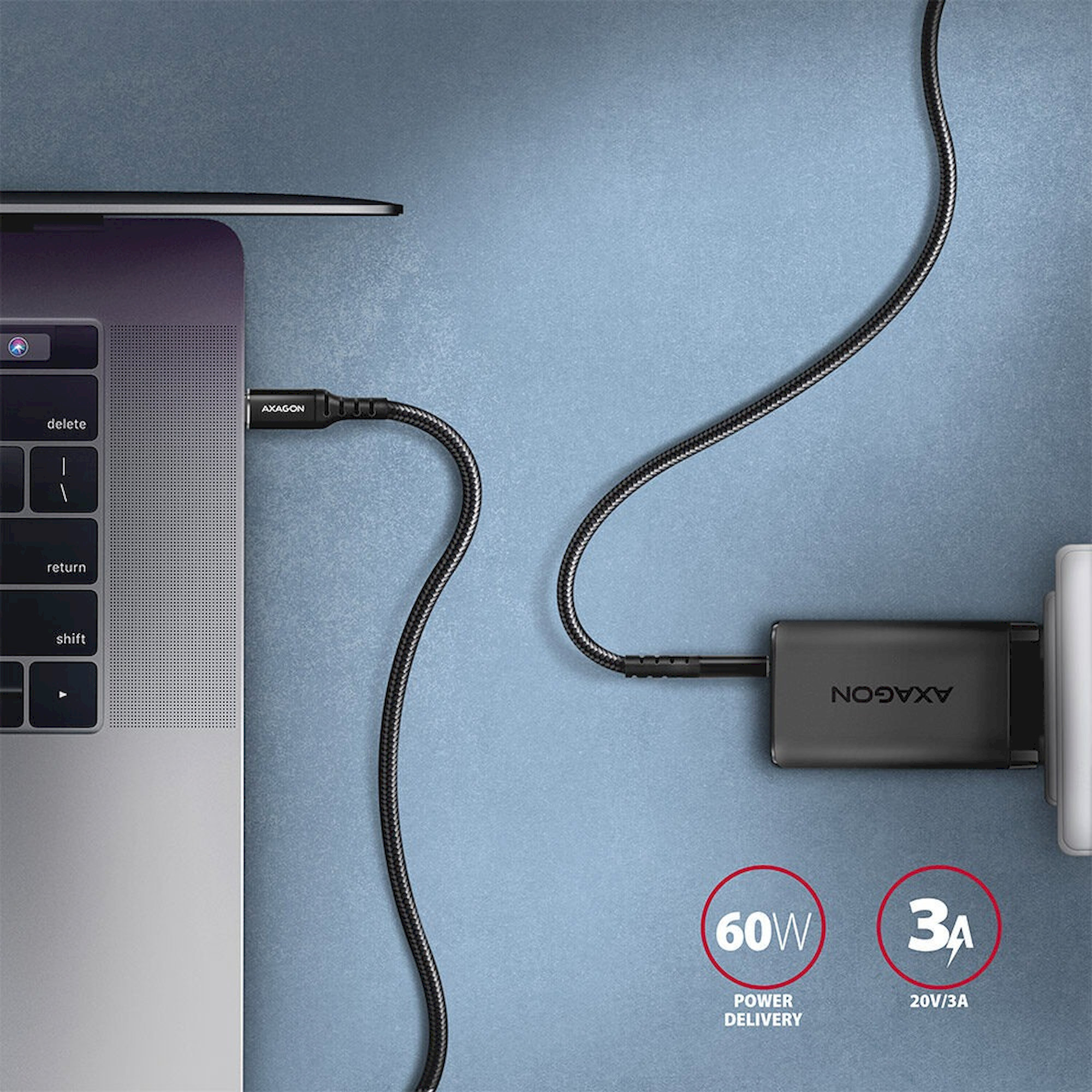 AXAGON BUCM-CM20AB USB-C/USB-C napájecí kabel 60W 2m černý