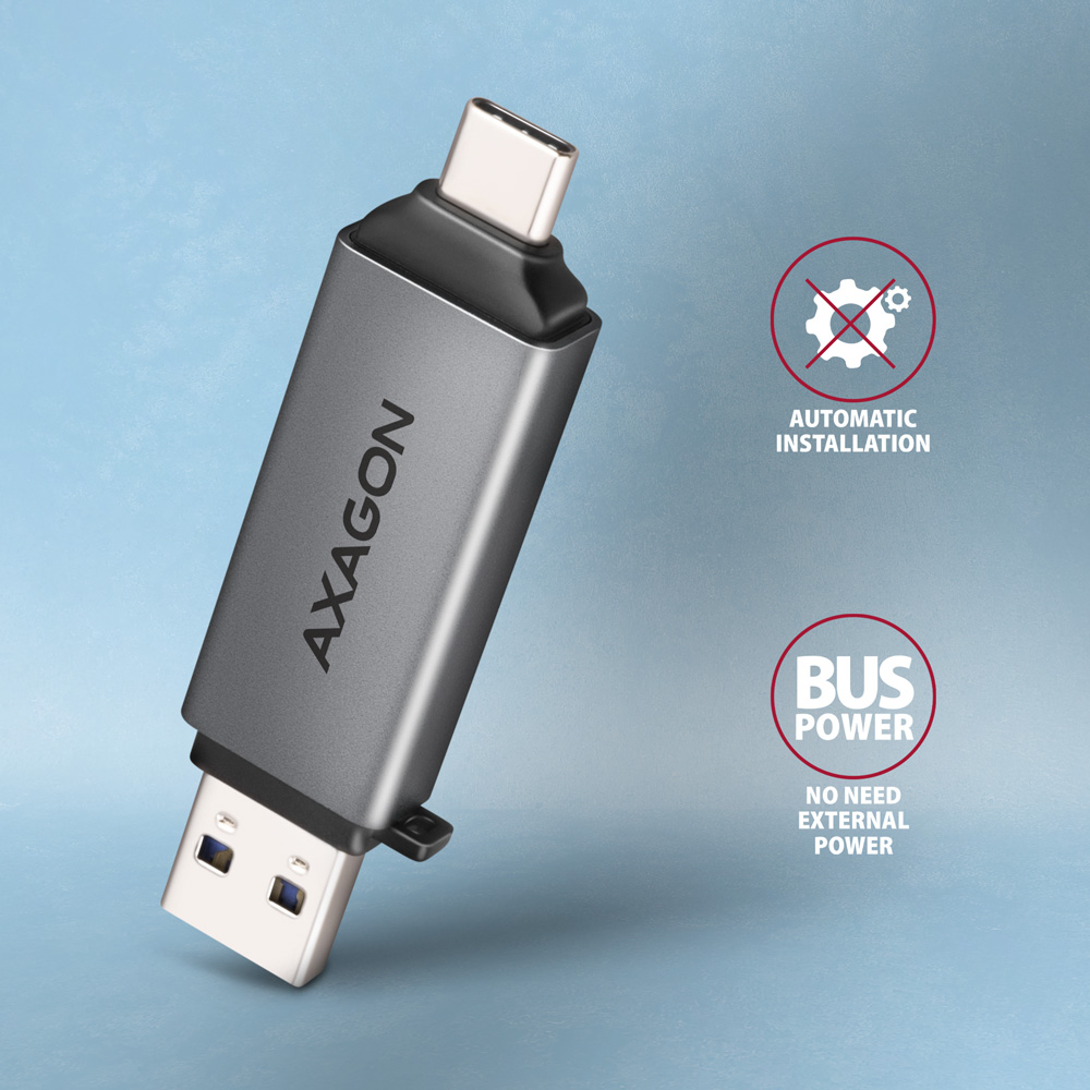 AXAGON CRE-DAC bez potřeby instalace ovladačů, napájení přímo z USB portu