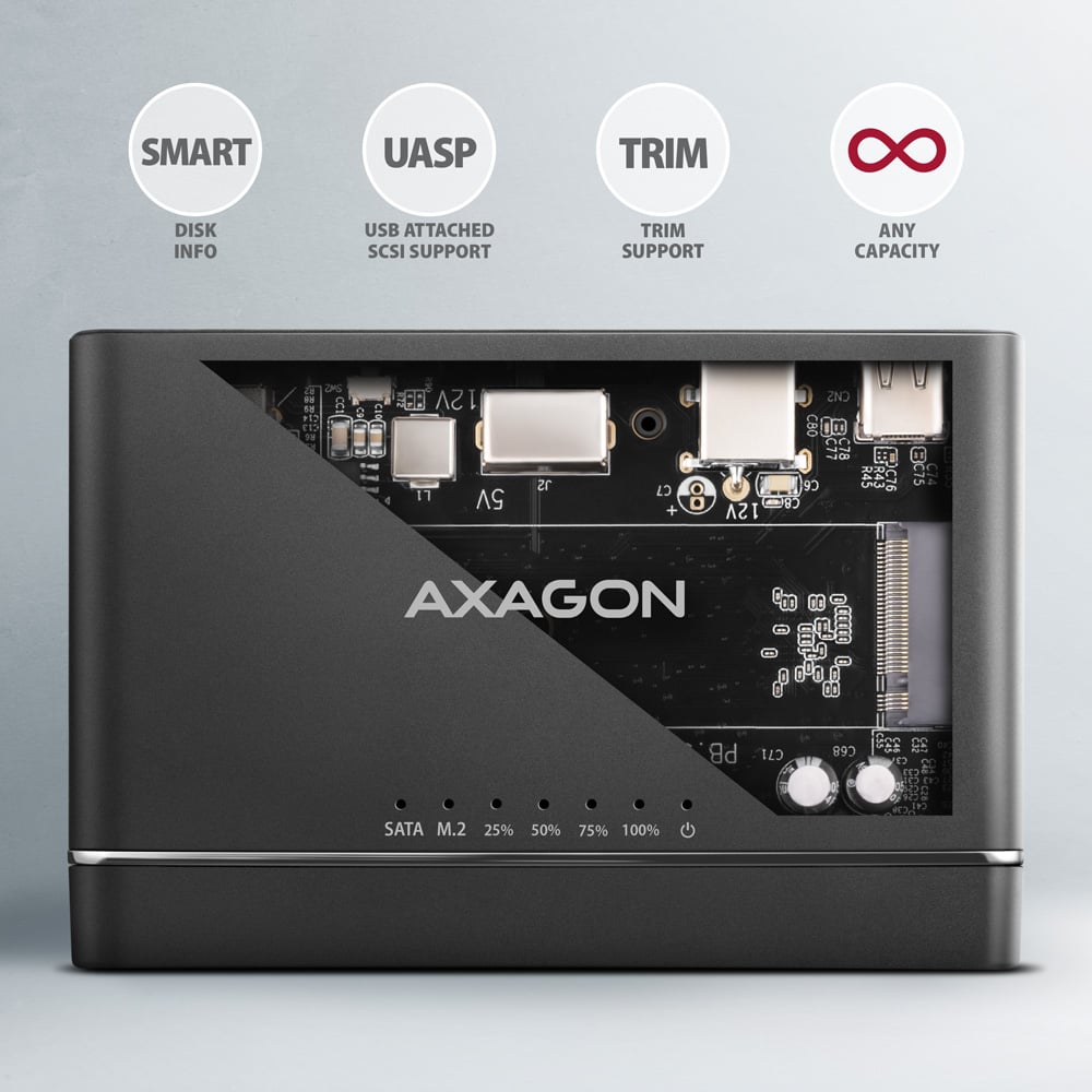 Vnitřní elektronika AXAGON ADSA-CC s M.2 slotem a podporou UASP, TRIM a SMART