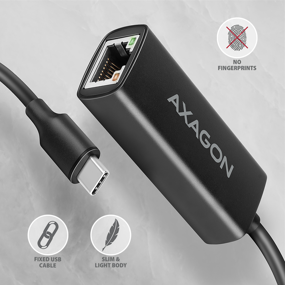 AXAGON ADE-ARC – štíhlé tělo adaptéru s konektorem USB-C odolné proti otiskům prstů
