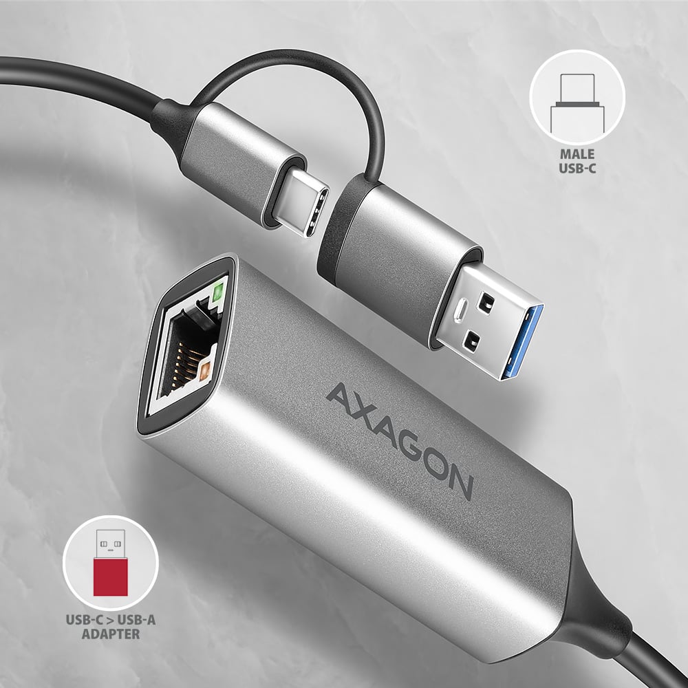 AXAGON ADE-TXCA s konektorem USB-C a přiloženou redukcí na USB-A