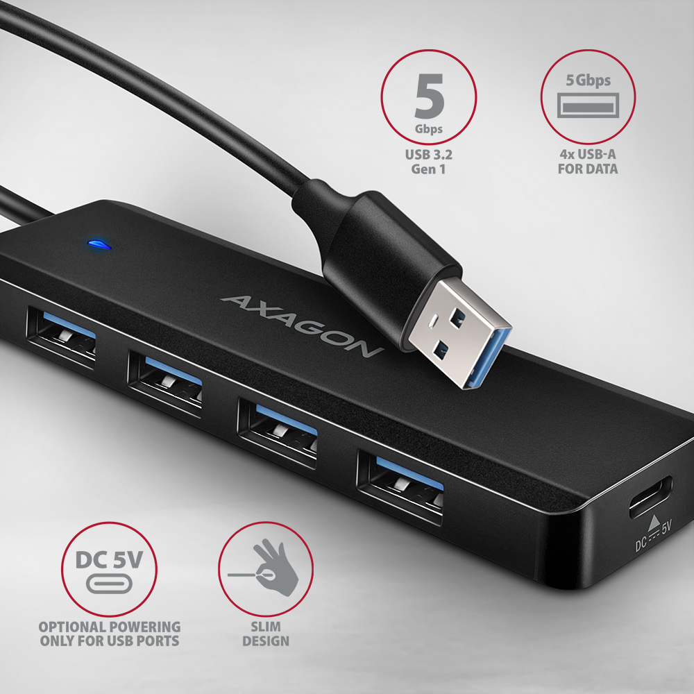 AXAGON HUE-C1A – USB-A hub se čtyřmi porty 5Gbps